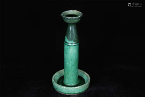 石湾窑绿釉烛台