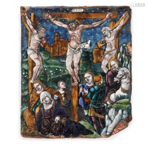 CRUCIFIXION, PAINTED ENAMEL PLATE, LIMITS, VERS 15…