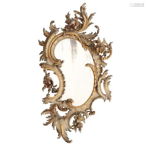 GOLDEN WOODEN AND GREY PAINTED MIRROR, 18th CENTUR…