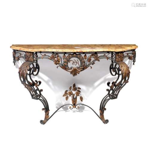 CONSOLE, STYLE LOUIS XV in wrought iron with green…