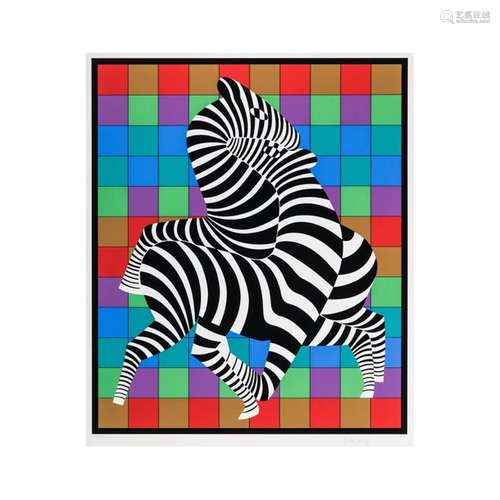 VICTOR VASARELY (1906 1997) ZÈBRE SUR DAMIER Sérig…