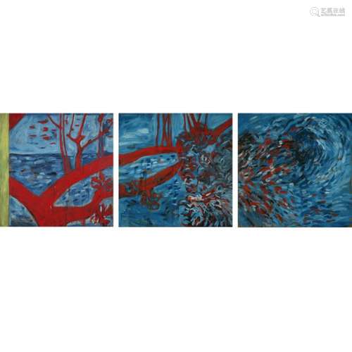 Pat Steir (née en 1940) Red tree, blue sky, BLUE W…