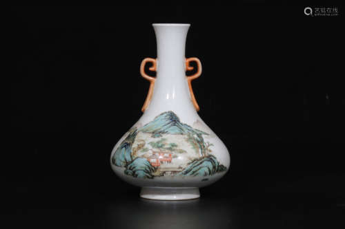 A Chinese Famille-Rose Porcelain Vase with Double Ears