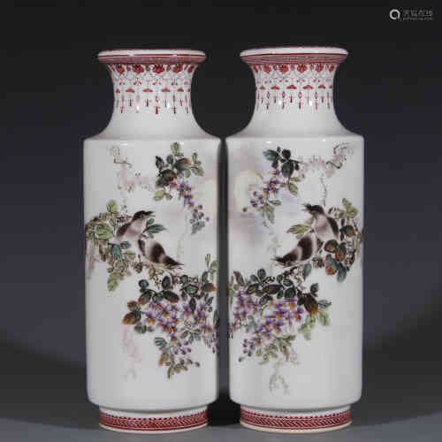 Pair of Chinese Famille-Rose Porcelain Vases