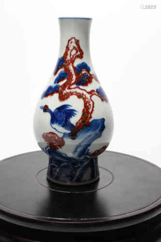 A Chinese Iron-Red Glazed Blue and White Porcelain Vase