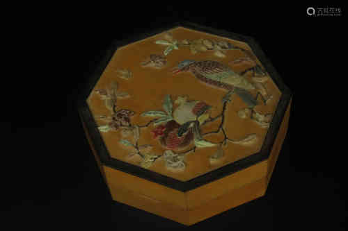 A Chinese Carved Bamboo Box with Cover and Hard-Stone Inlaid