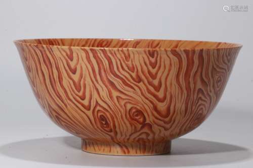 A Chinese Wooden-Pattern Glazed Porcelain Bowl