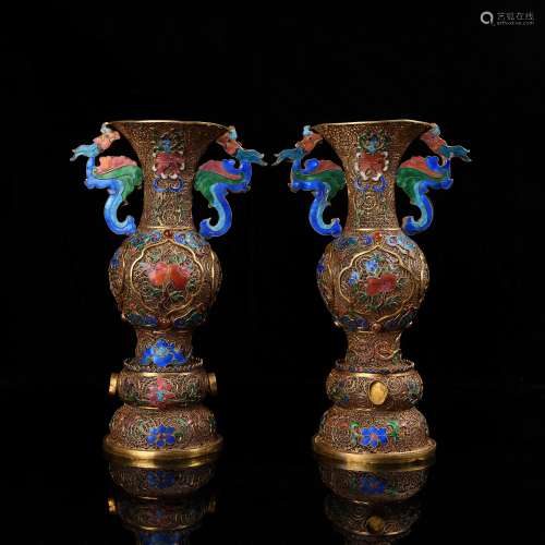 Pair of Chinese Gilt Bronze Vases