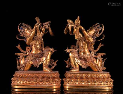 Pair of Chinese Gilt Bronze Buddhas