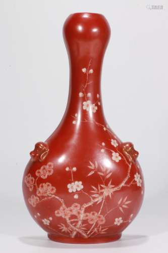 A Chinese Red Glazed Porcelain Wall Vase