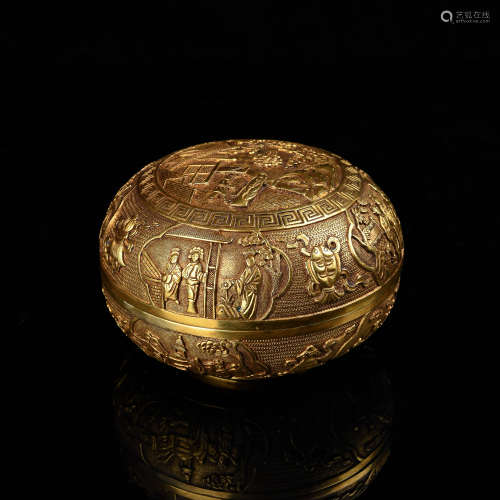 A Chinese Gilt Bronze Incense Box with Cover