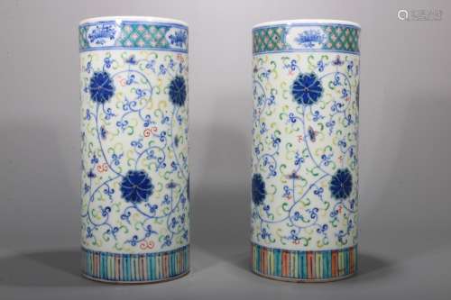 Pair of Chinese Dou Cai Porcelain Hat Stands