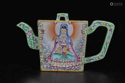 A Chinese Enamel Glazed Yixing Clay Tea Pot