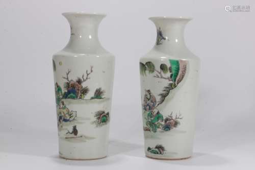 Pair of Chinese Wucai Porcelain Vases