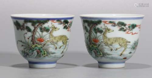 Pair of Chinese Wucai Porcelain Cups