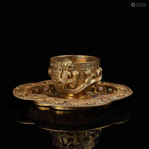 A Chinese Gilt Silver Bowl with Tray