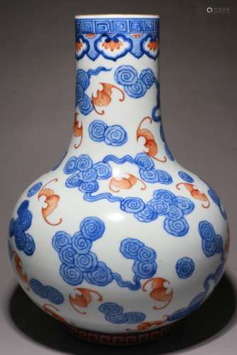 A Chinese Iron-Red Glazed Blue and White Porcelain Vase