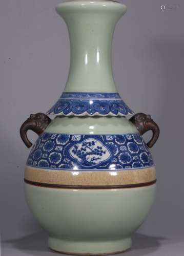A Chinese Celadon Ground Blue and White Porcelain Vase