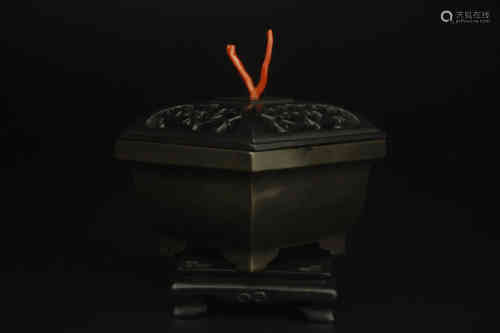 A Chinese Bronze Square Incense Burner