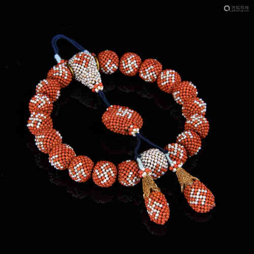 A Chinese Carved Coral Prayers Beads