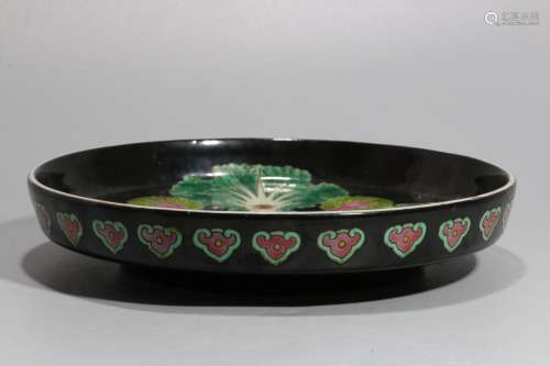 A Chinese Black Glazed Famille-Rose Porcelain Brush Washer