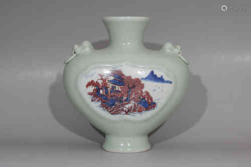 A Cinese Celadon Glazed Blue and White Porcelain Vase
