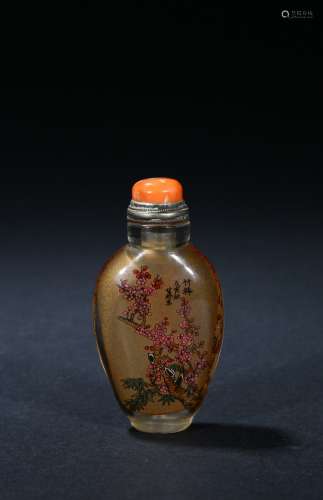 A GLASS AND INSIDE PAINTED SNUFF BOTTLE