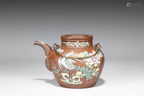 A PAINTED PHOENIX YIXING TEAPOT