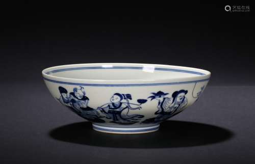 A BLUE AND WHITE EIGHT IMMORTAL BOWL