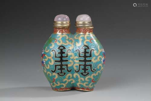 A CLOISONNE ENAMEL DOUBLE OVOID SNUFF BOTTLE