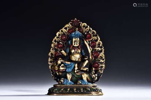 A COPPER ALLOY BODHISATTVA ON LION