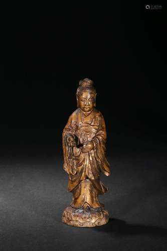 A GILT SPLASH BRONZE STATUE OF GUANYIN