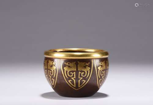 A GOLD INLAID BRONZE BOWL