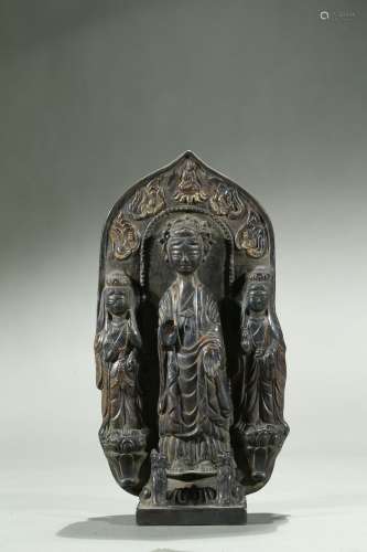 A BRONZE VOTIVE FIGURE OF SHAKYAMUNI AND ATTENDANTS