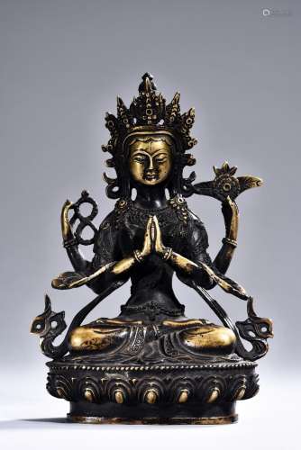 A COPPER FIGURE OF BODHISATTVA