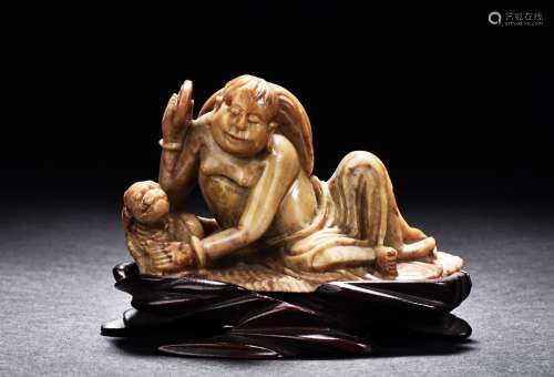 A JADE CARVED LIU HAI AND GOLDEN TOAD