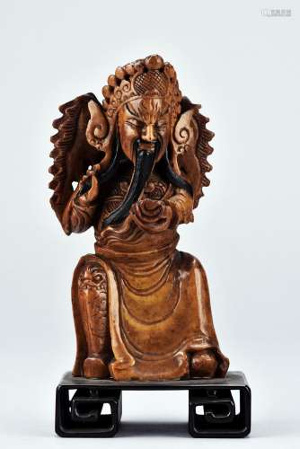 A SHOUSHAN STONE CARVED STATUE OF GUAN YU