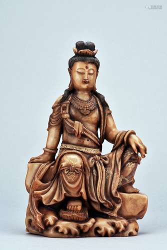 A SHOUSHAN CARVED GUANYIN