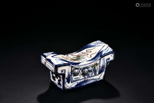 A BLUE AND WHITE POLYCHROME PORCELAIN PILLOW