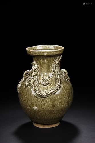 A YUE WARE CELADON 'DRAGON' VASE