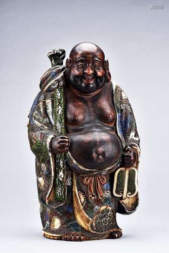 A PAINTED CERAMIC FIGURE OF BUDAI