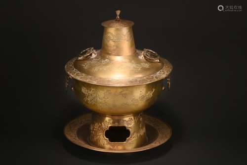 A BRONZE 'PLUM' FOOD VESSEL FOOD POT