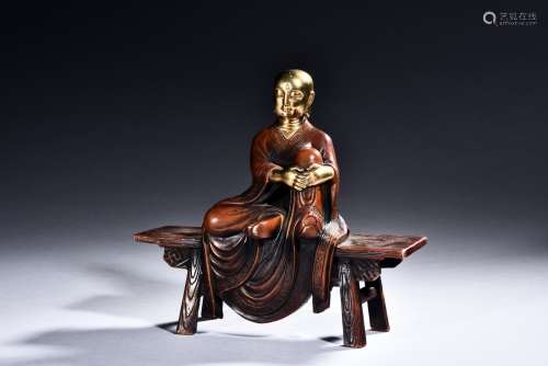 A COPPER ALLOY GILT LUOHAN FIGURE