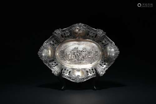 A 19TH C. GERMAN SILVER REPOUSSE DISH