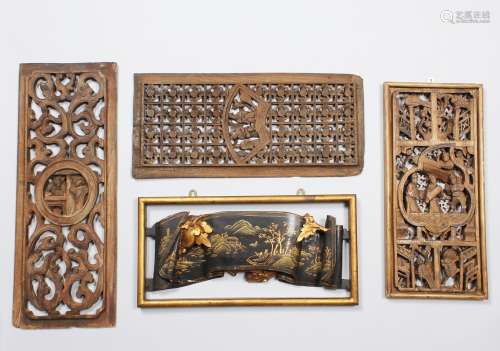 A SET OF FOUR WOOD OPENWORK FRAMES