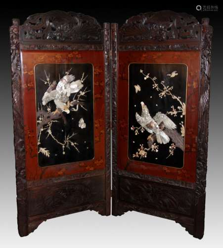 A LARGE JAPANESE 'EAGLES' TWO PIECE FLOOR SCREEN