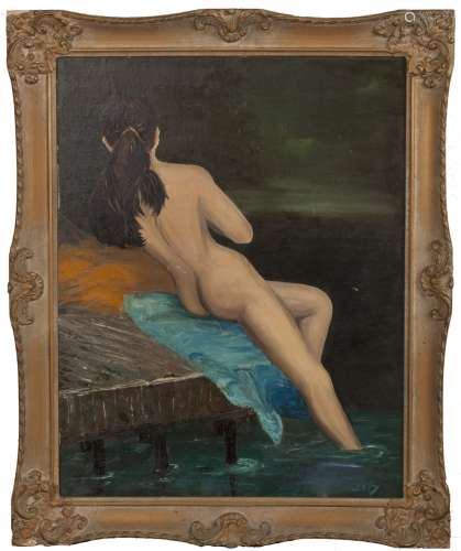 A FRAMED 'NUDE' OIL ON CANVAS PAINTING