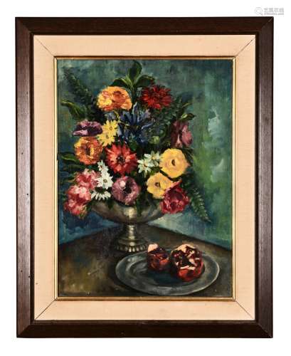 AN OIL PAINTING OF FLOWERS