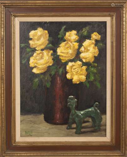 A FRAMED STILL LIFE OIL PAINTING