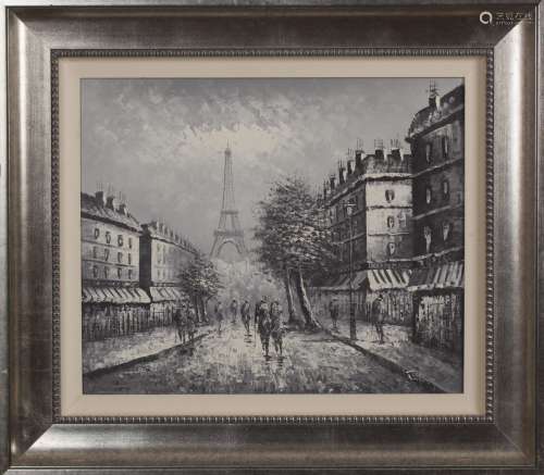 AN OIL ON CANVAS 'PARIS SCENERY' PAINTING